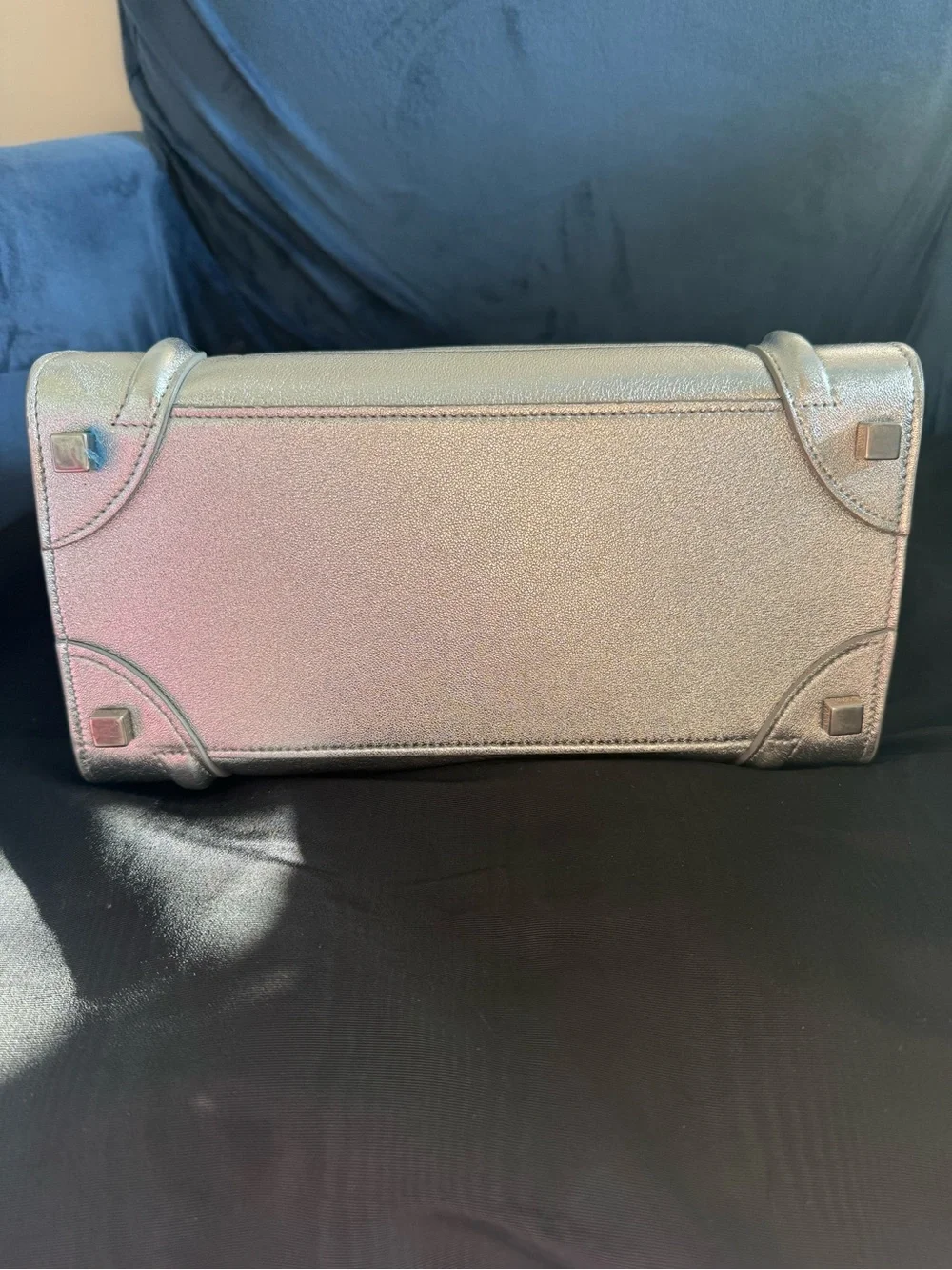 Celine metallic silver leather LUGGAGE Micro tote EUC! 🌟 😍
